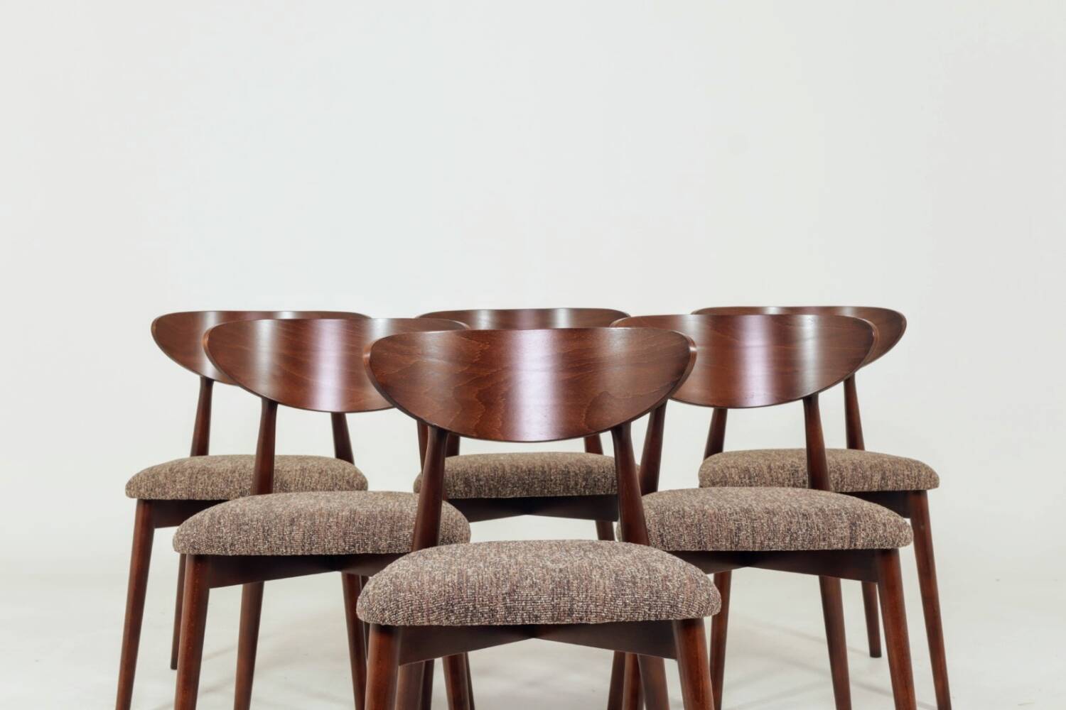 Scandinavian dining chairs in mocha brown, set of 6.