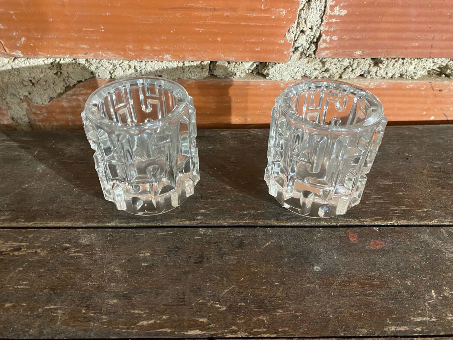 Pair of Antique Candle Holders Design FRANTISEK VIZNER Czech Moulded Glass 6