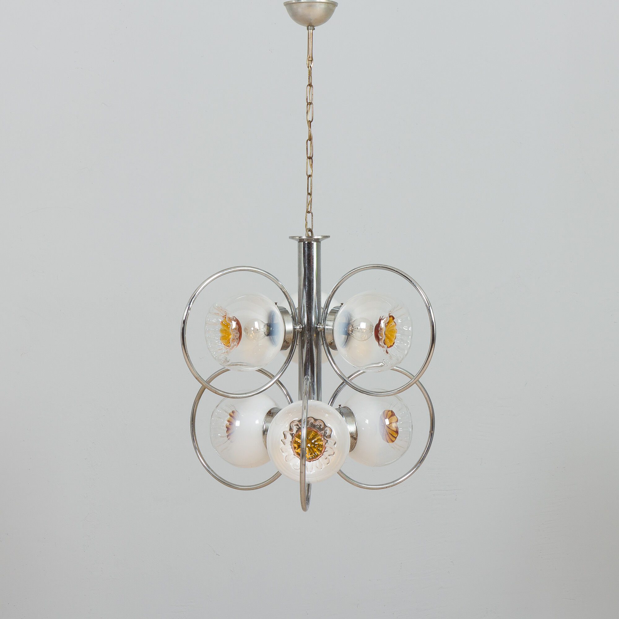 Mazzega Space Age Murano glass chrome plated chandelier, Italy 1970s