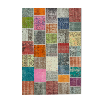 Tapis patchwork oriental contemporain 205 cm x 300 cm multicolore patchwork fait à la main