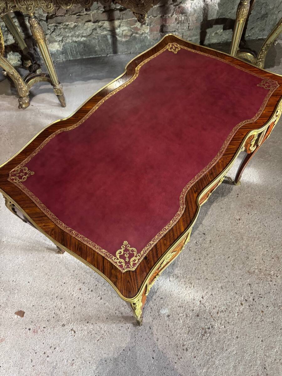 Louis XV style flat desk with marquetry from the Napoleonic III period.