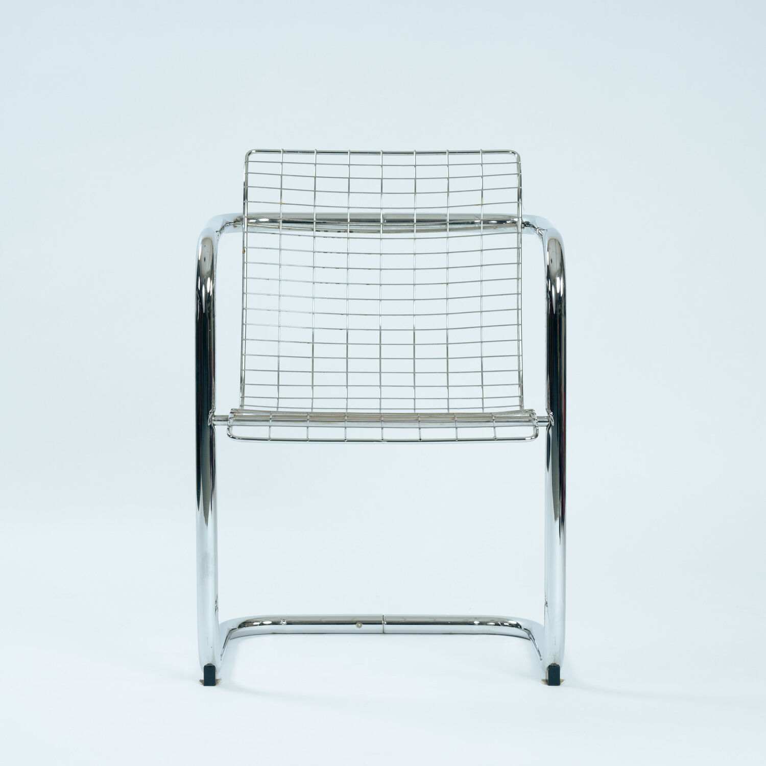 set of 4 Italian Wire Chairs, Chrome & Metallic Thread, 1974