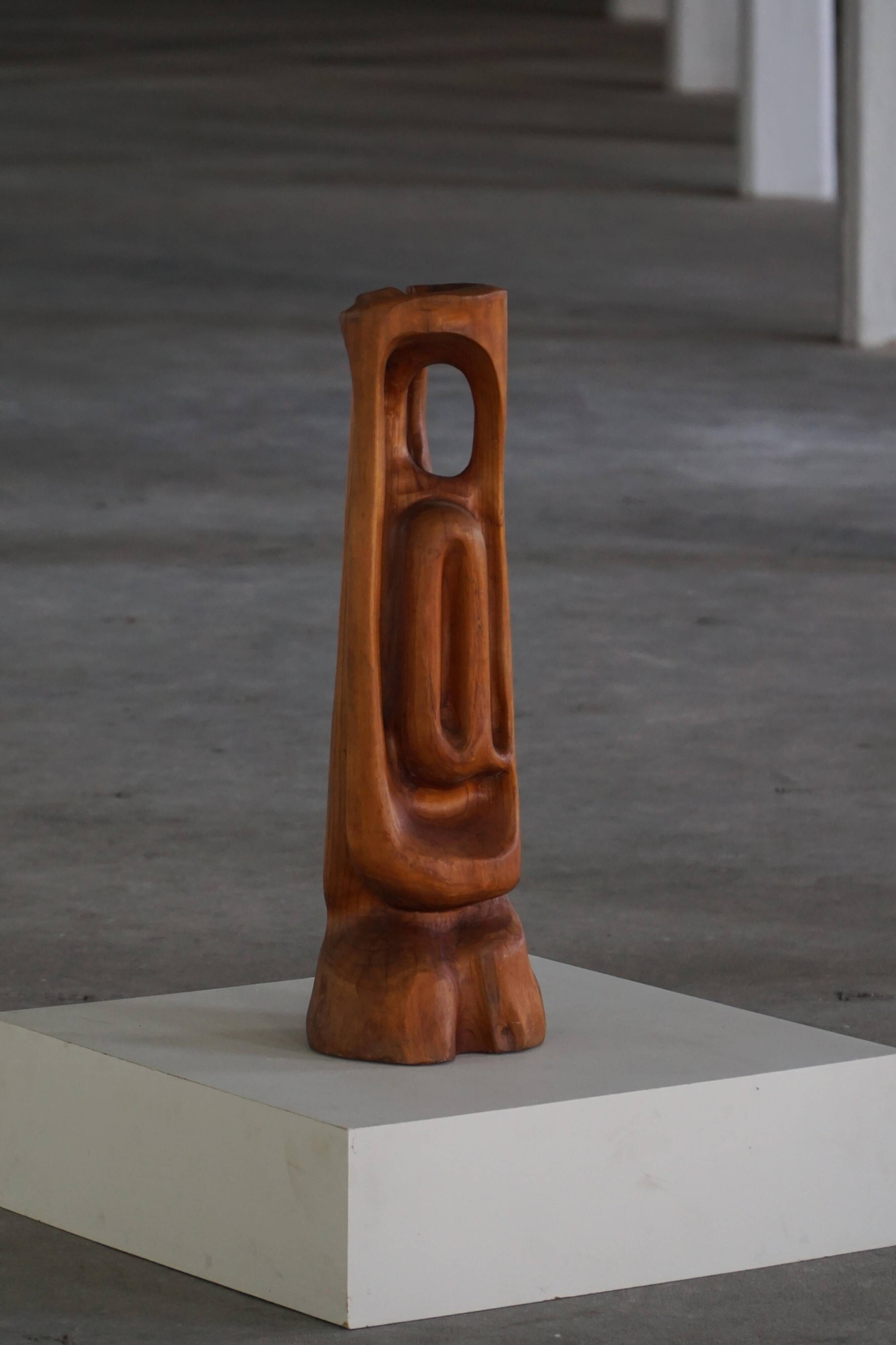 Large wooden sculpture "Woman" by Ole Wettergren, Danish modern, 1970s.