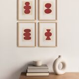 Collection of 4 red abstract paintings on paper signed Eawy