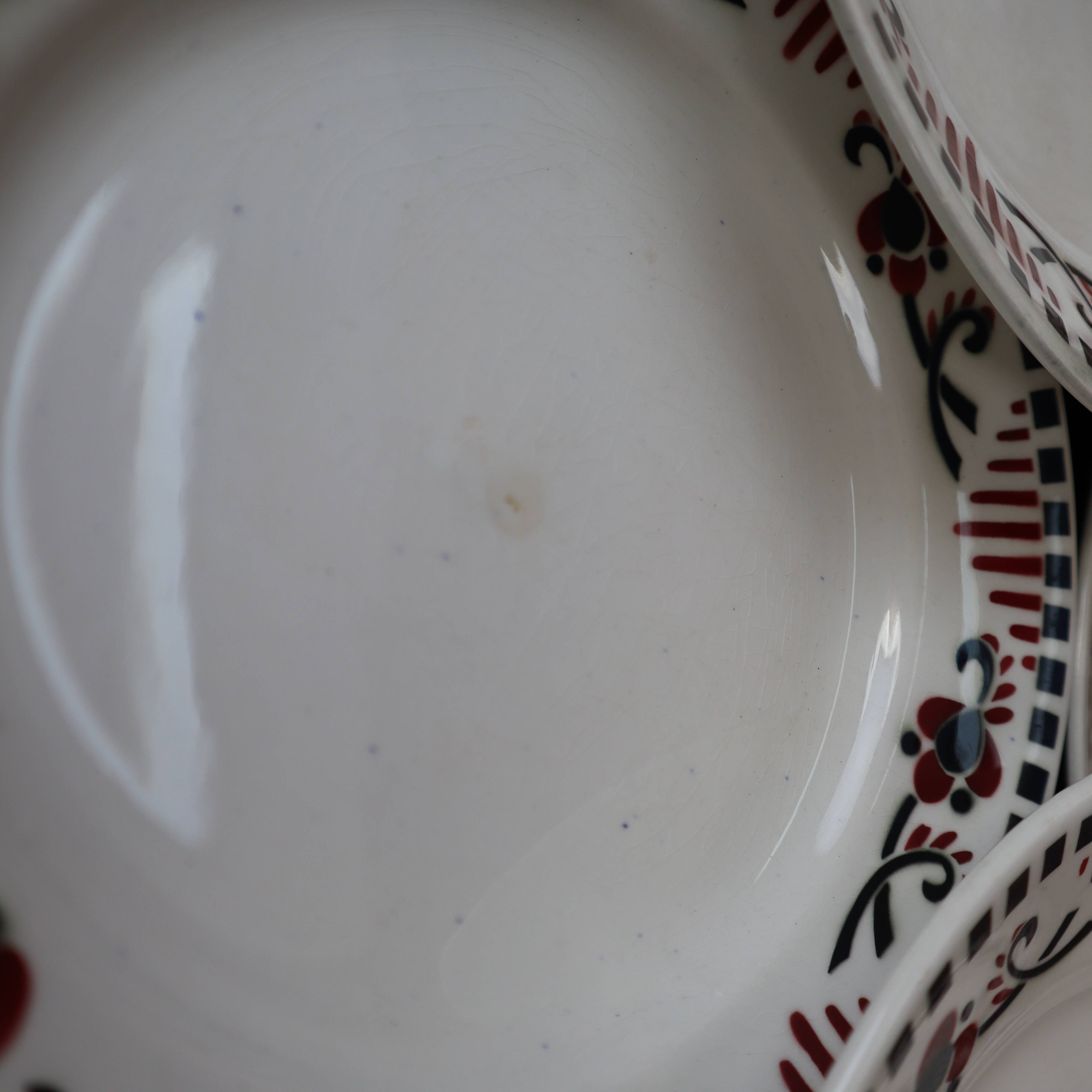 8 Terre de Fer dessert plates, “Damascus” model, Moulin des Loups and Hamage