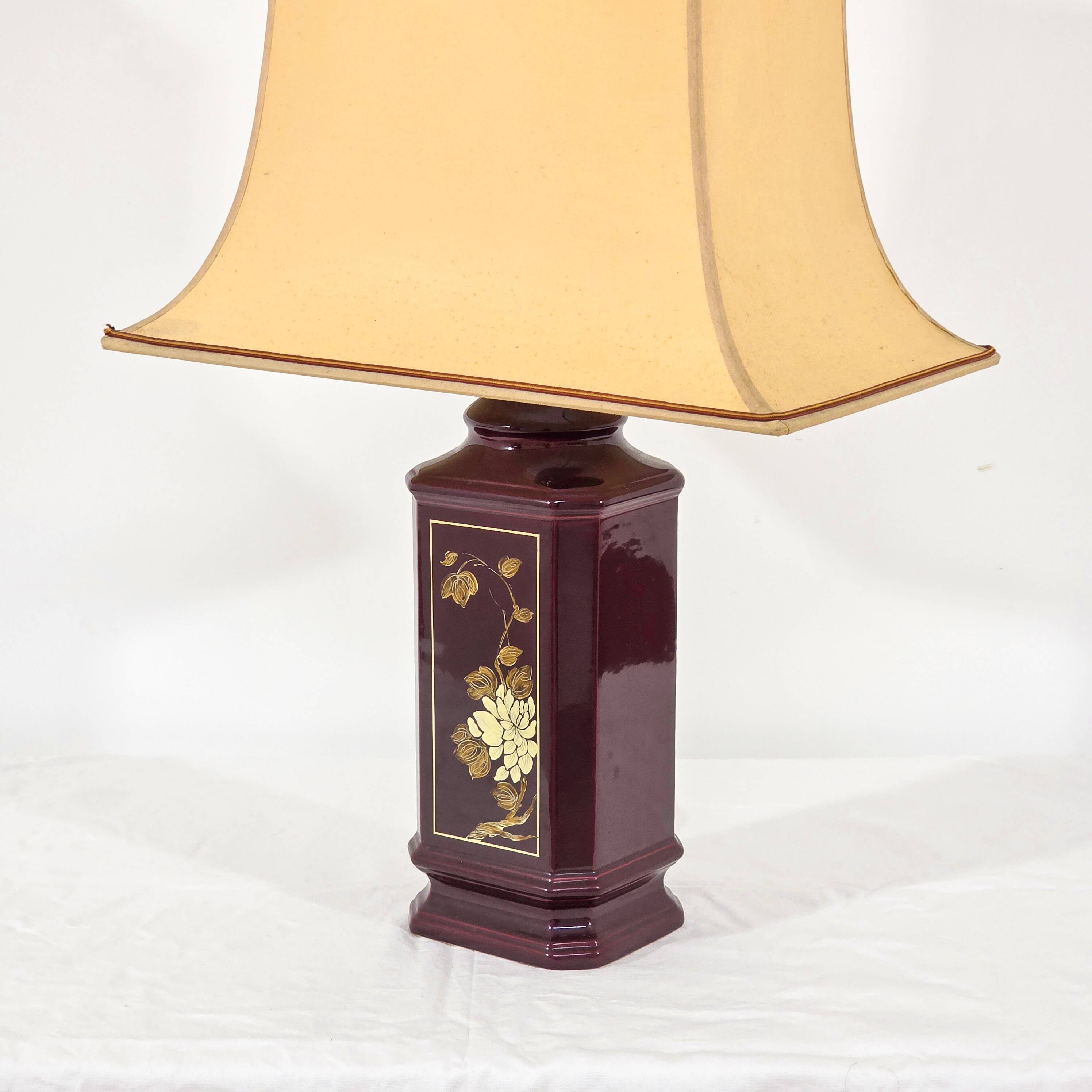 Glazed ceramic lamp with fabric shade, 1970s
