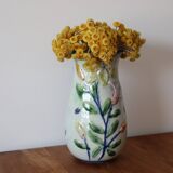 Antique vase with slip flowers signed