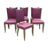 Suite of 6 chairs in beech and skaï