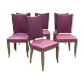 Suite of 6 chairs in beech and skaï