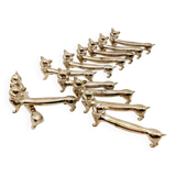 12 vintage silver metal cat knot knife rests