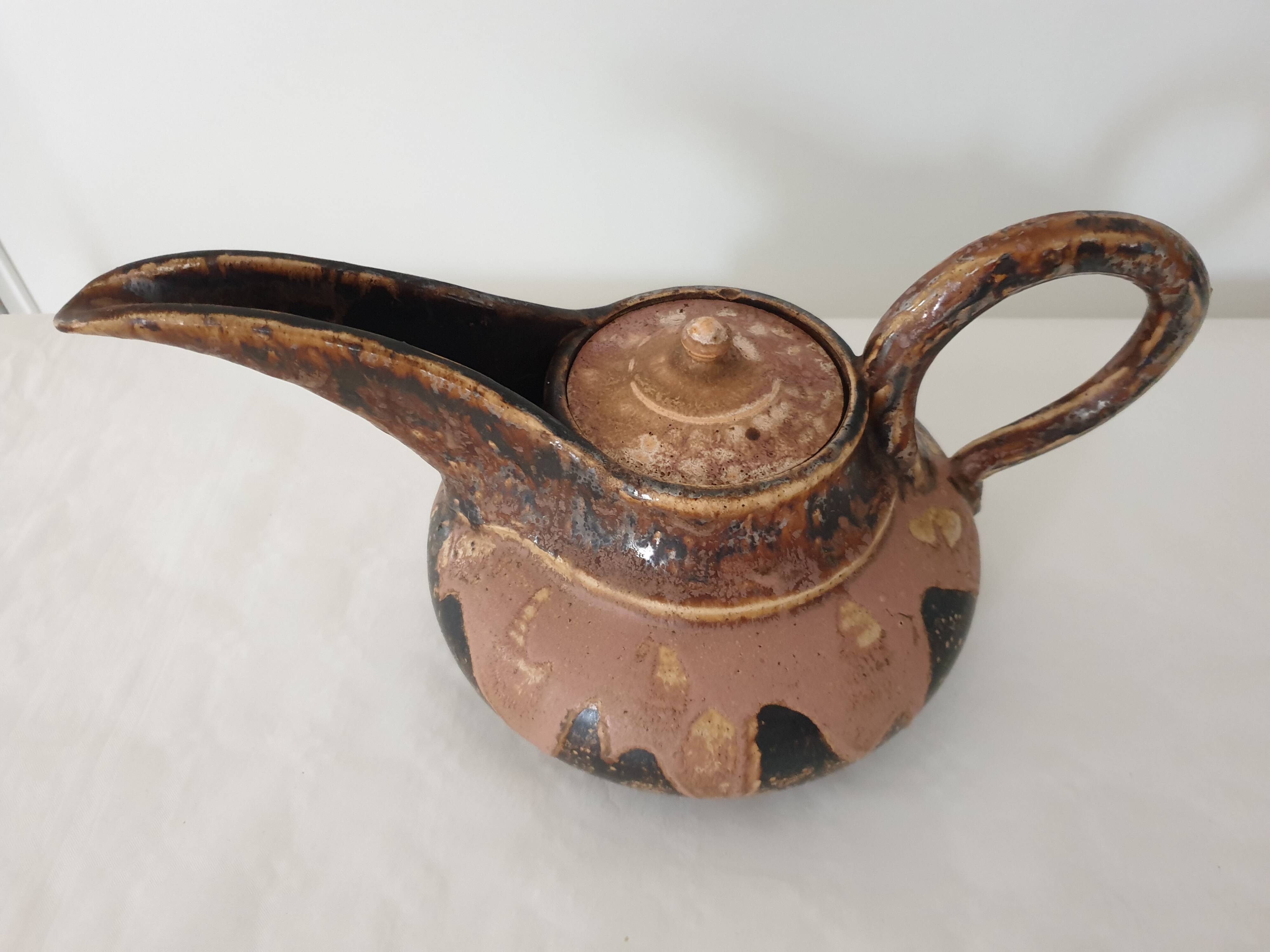 Théière en terre cuite émaillée Art DÉco signée Marcellus Aubry, années 1930