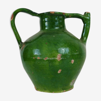 Orjol pichet à eau poterie en terre cuite vernissé vert, xixème
