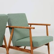 Pair of vintage long chairs mint green bouclé 1970