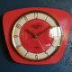 Vintage formica silent wall clock "English red Lutetia"