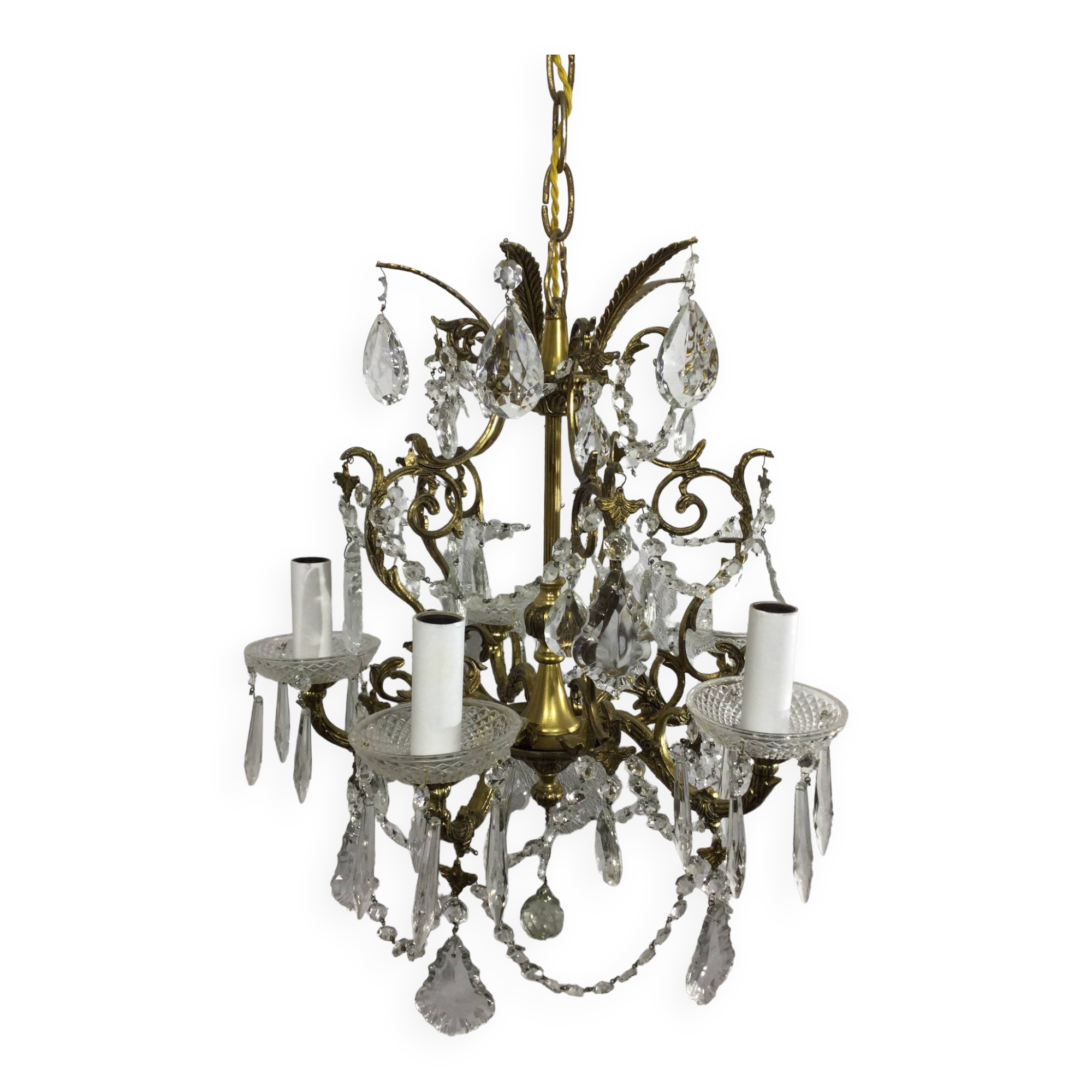 5 light bronze and crystal chandelier
