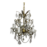 Lustre 5 lumières bronze et cristal