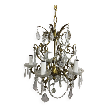 Lustre 5 lumières bronze et cristal