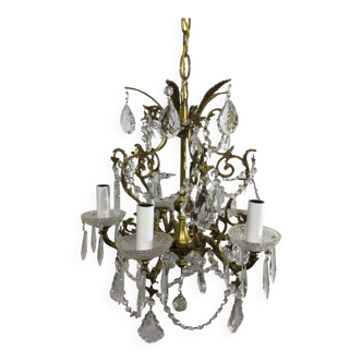 5 light bronze and crystal chandelier