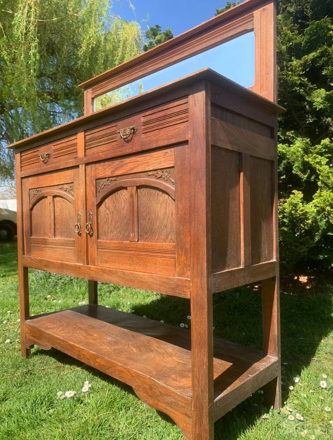 Antique solid wood sideboard with mirror — Art Nouveau style