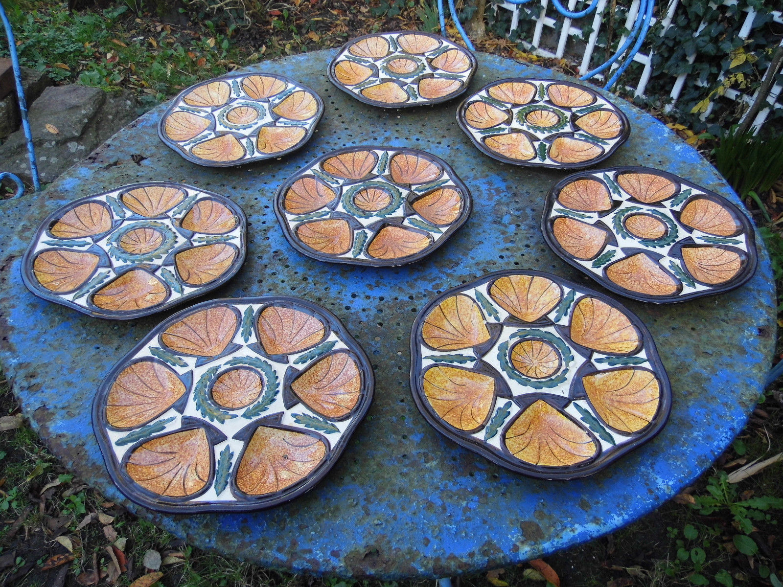 Shell oyster service 8 plates,faience St Jean de Bretagne vintage