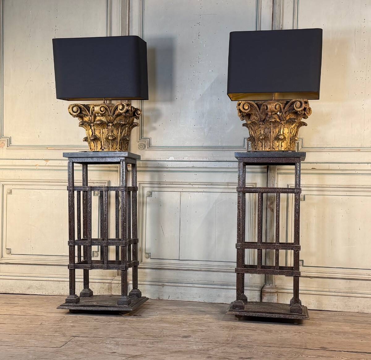 Pair of riveted wrought iron pedestals, circa 1900