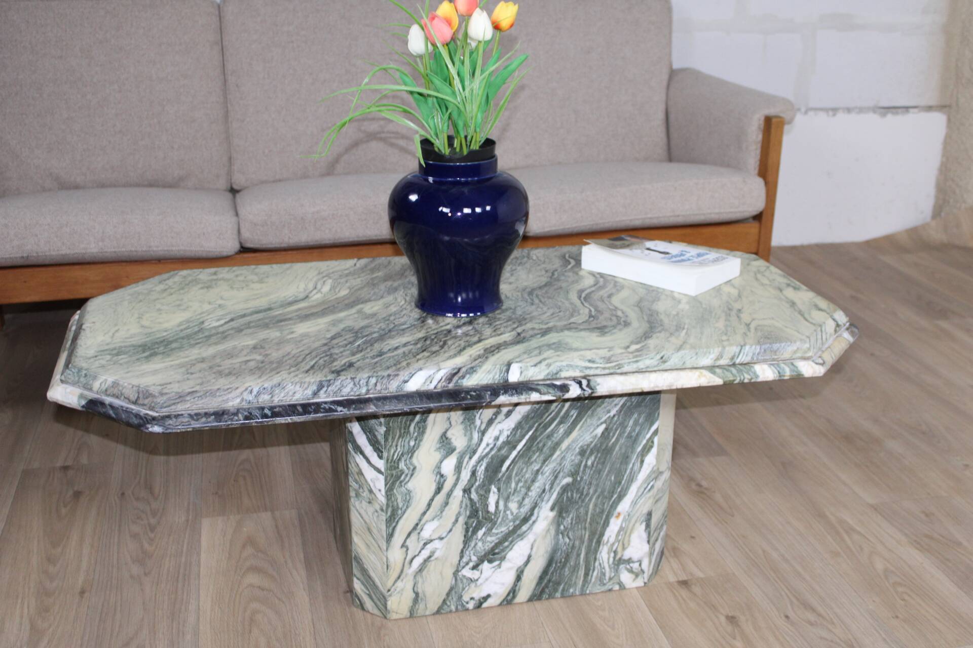 Handcrafted green marble coffee table, 1960s France