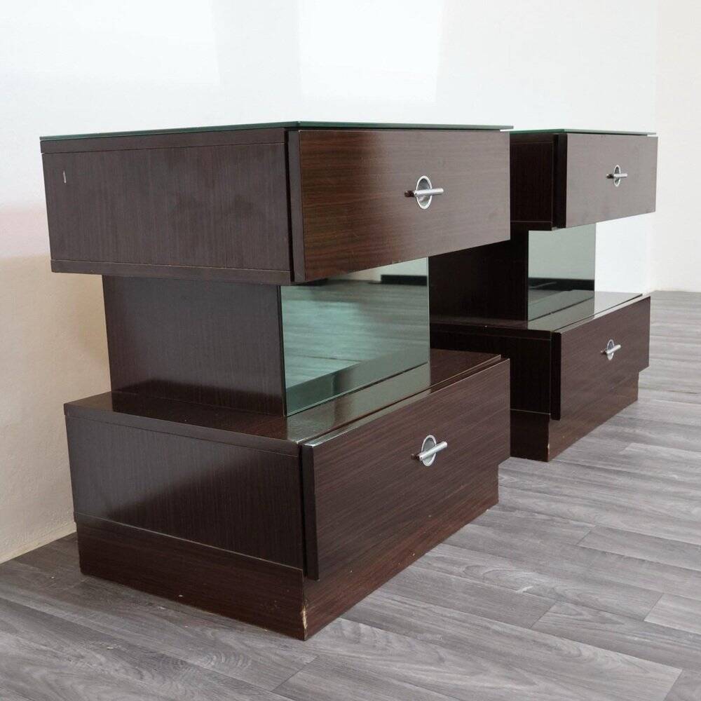 Macassar ebony bedside tables, cubic design, 1980s, set of 2.