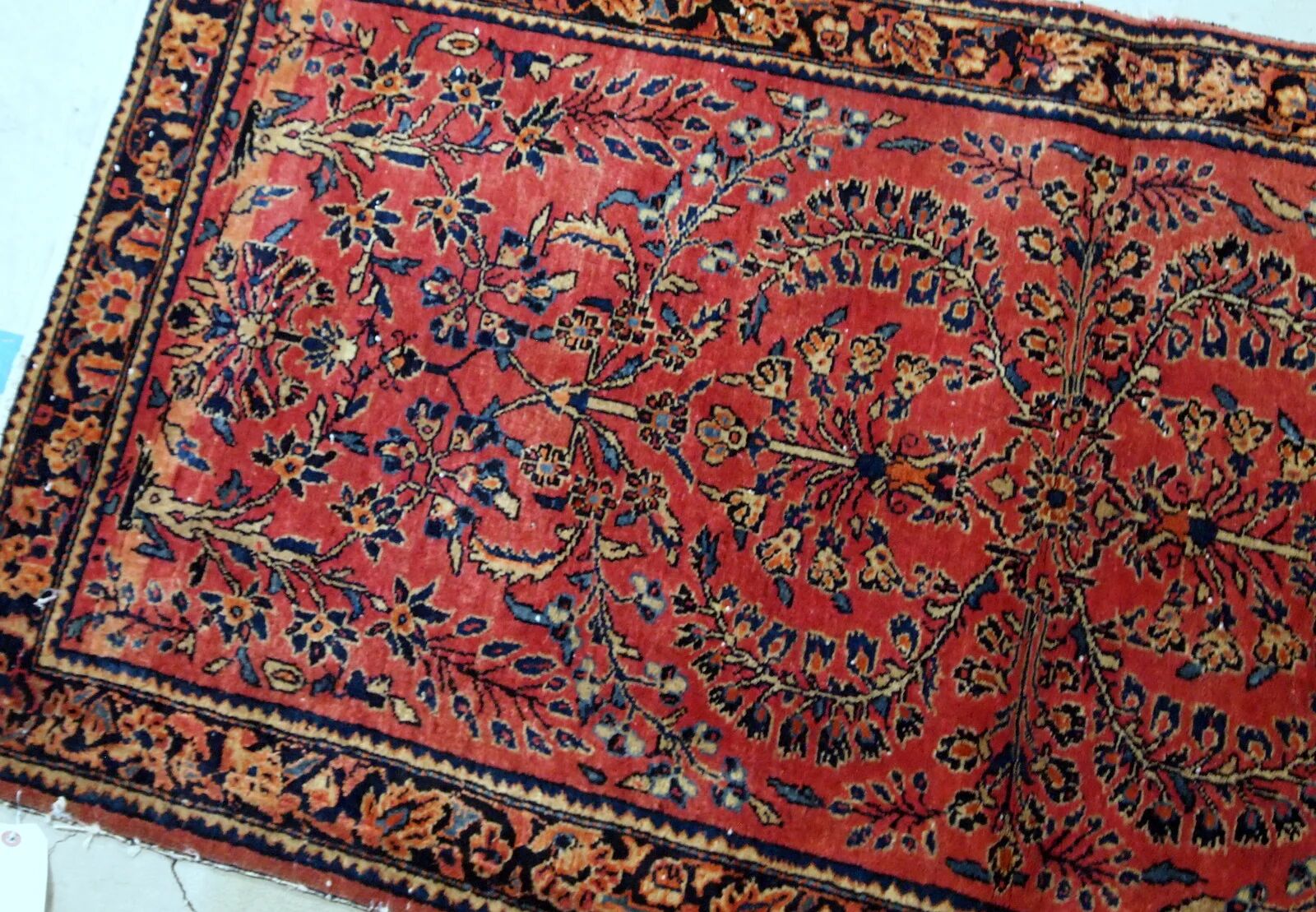 Handmade antique Persian Sarouk runner 3.2' x 7.10' (97cm x 241cm) 1900s - 1B708