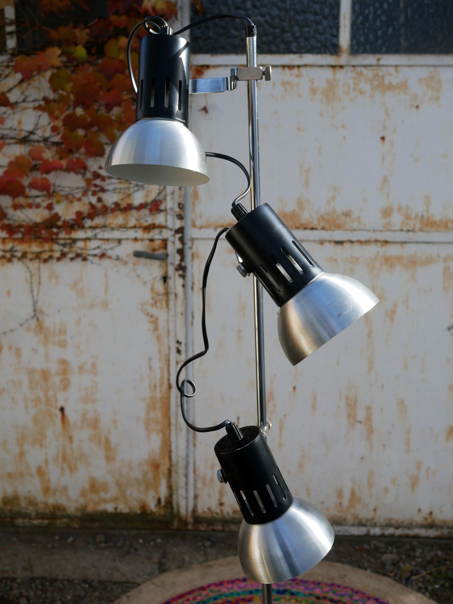 Floor lamp in metal chrome with 3 spotlights, 70s