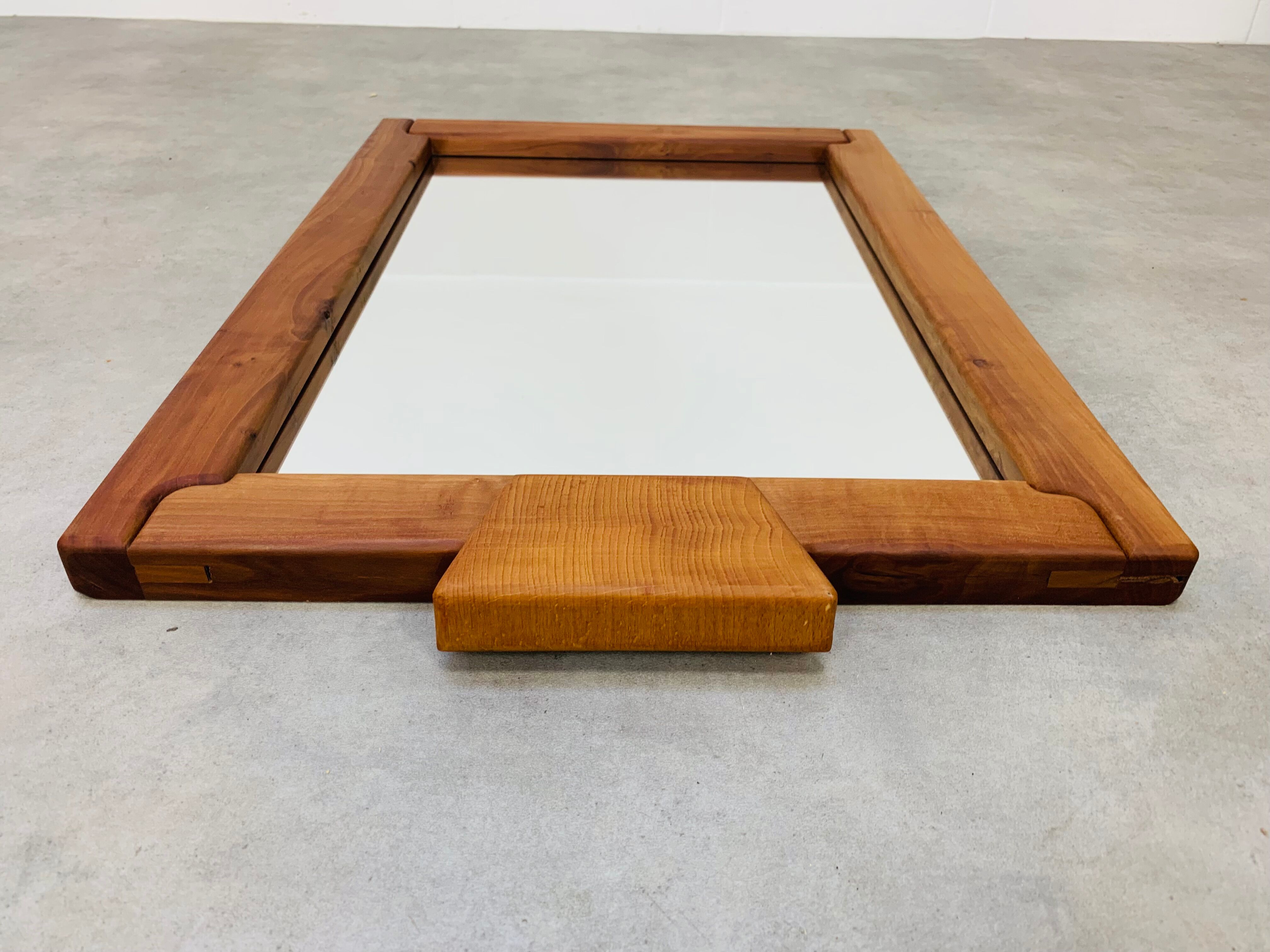 Brutalist elm mirror 70s, solid wood