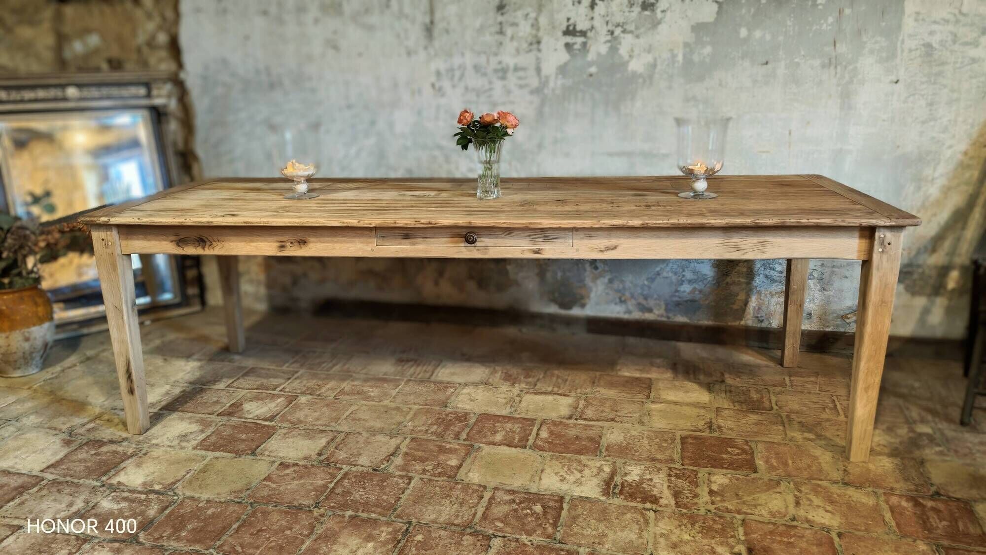 Solid oak farmhouse table "brut" 247x89, top "chocolate oak"