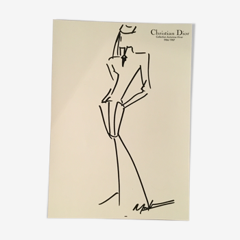 Christian Dior: pretty black-and-white press fashion illustration in the 1980s - autumn - winter 1986 - 1987