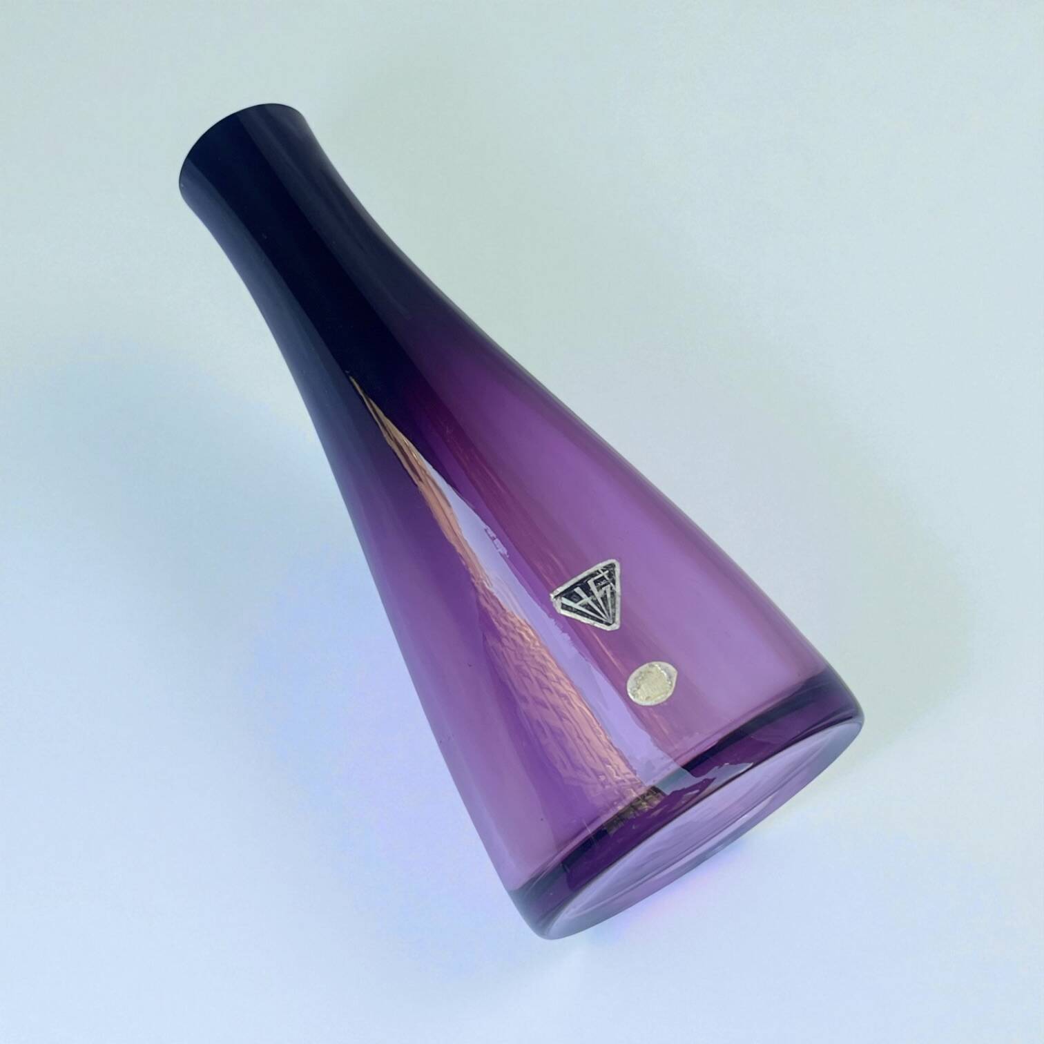 Vintage vase in purple gradient glass by Hessen Glaswerke, West Germany, 1960
