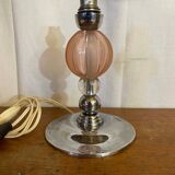 Antique Lamp Base Pink & Clear Glass Ball Chrome Base Vintage