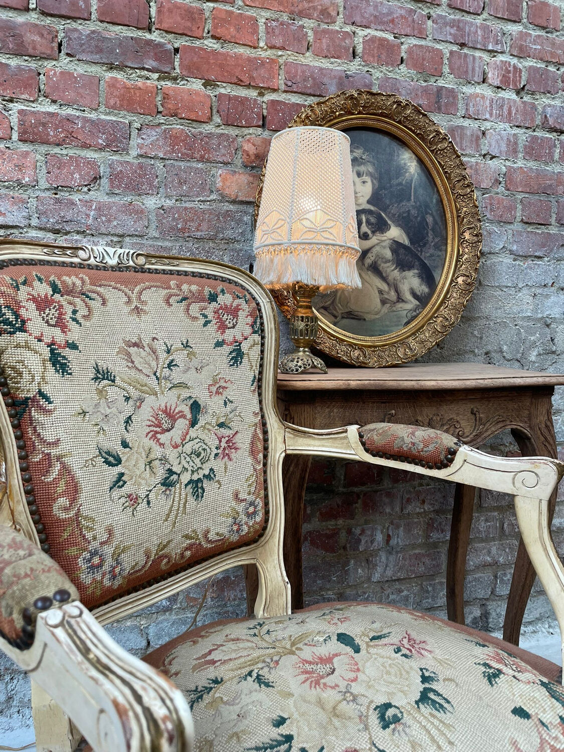 French Armchair with Floral Tapestry