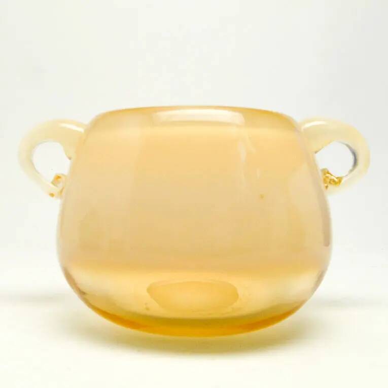 Mid-century modern vase, beige glass, designed by M. Jakubas, Poland, 1970s