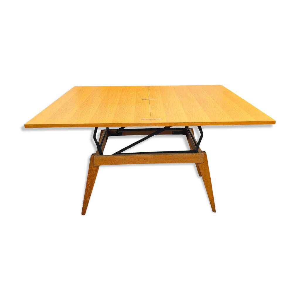 Table basse transformable scandinave en bois clair, années 60