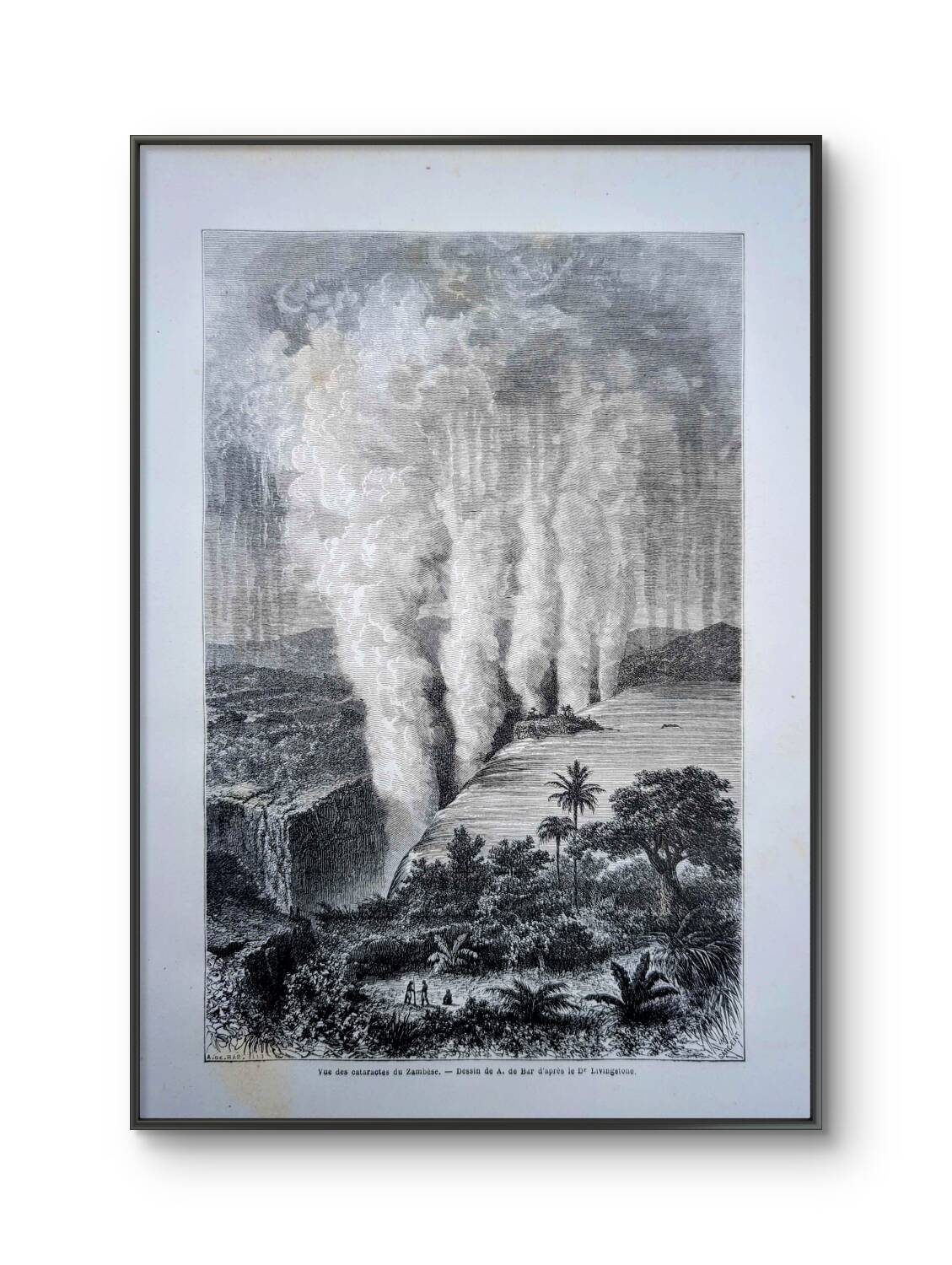 Victoria Falls, Africa. Printed illustration from 1866.