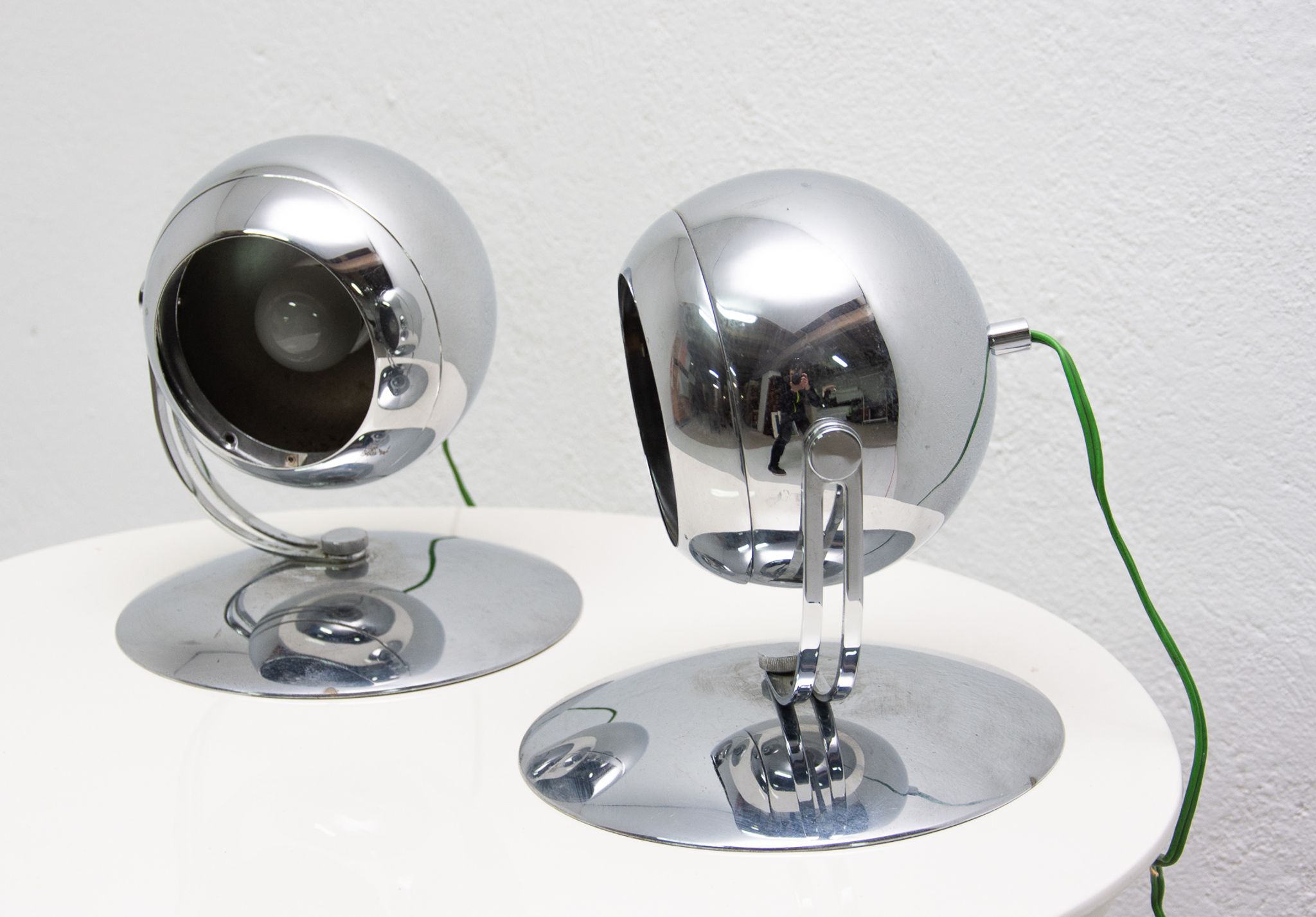 Pair of mid century space-age positioning desk lamps, 1960, Central Europe