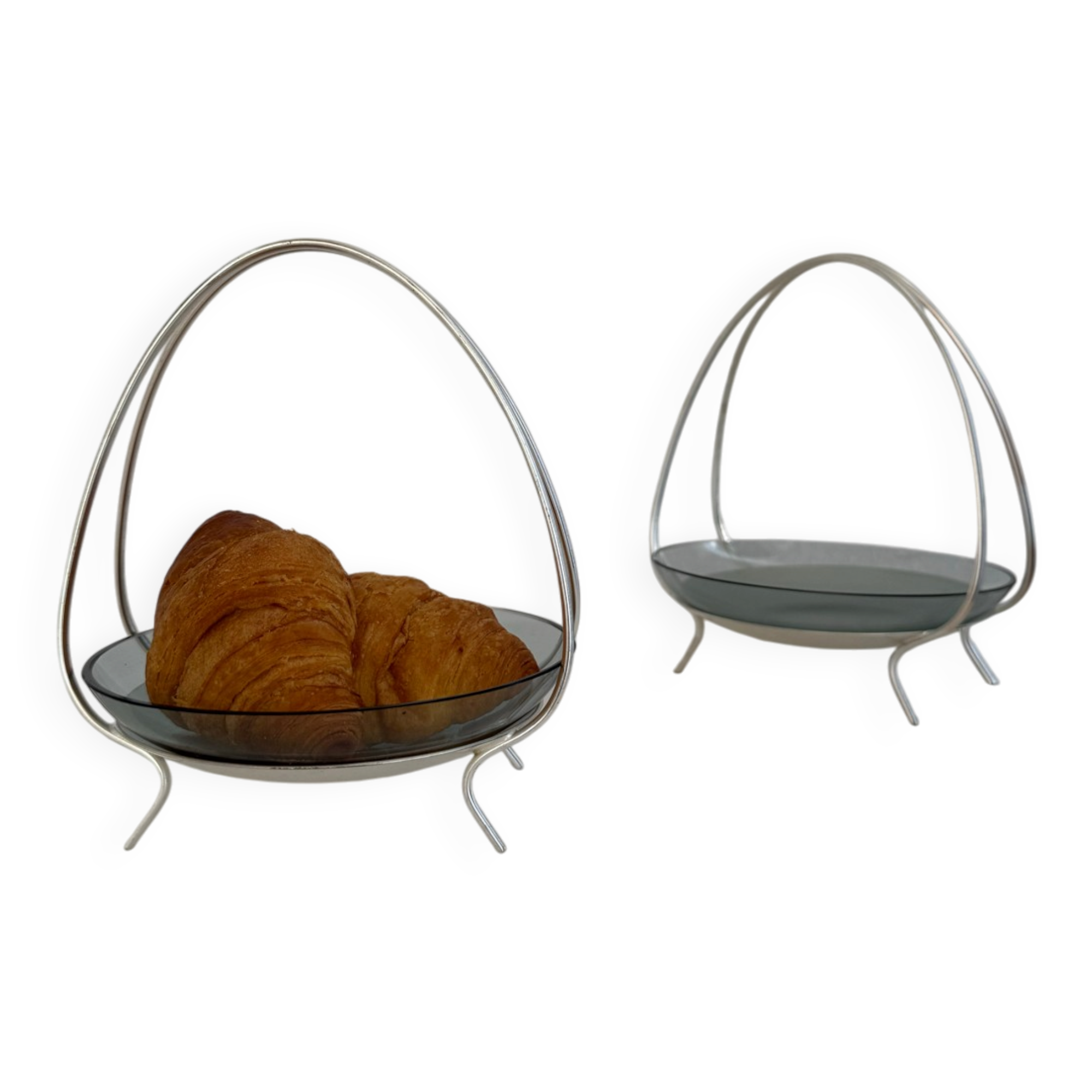 Vintage Pair Of 60’s WMF Silver Plated Serving Dish With Smoked Glass
