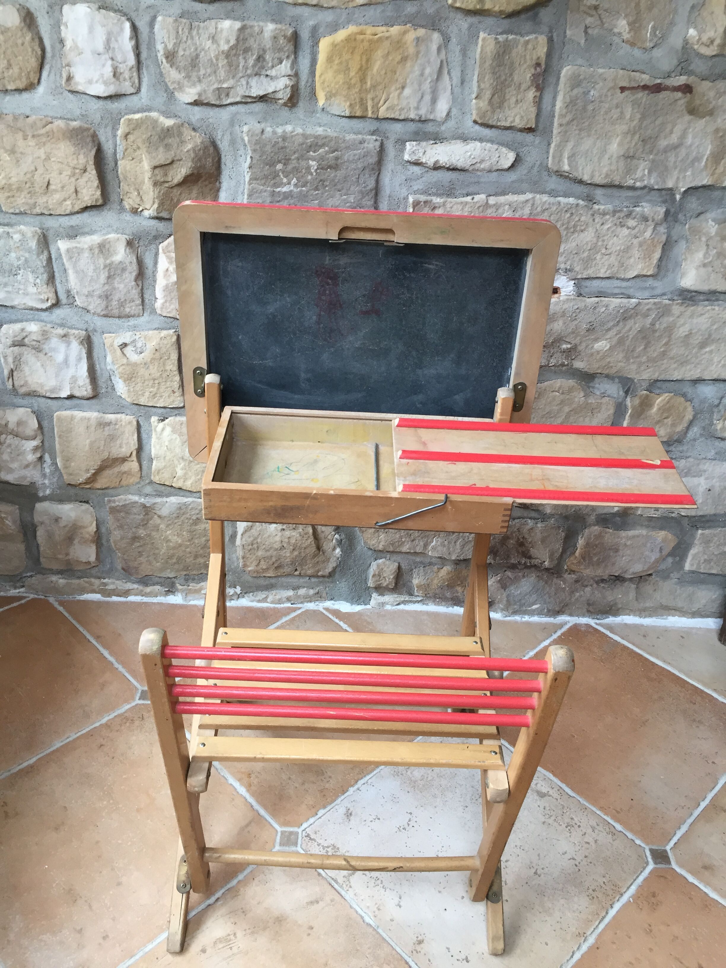 Bureau d'écolier en bois pliable vintage