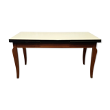 Ancienne table plateau formica jaune avec allonges