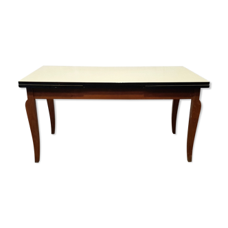 Ancienne table plateau formica jaune avec allonges
