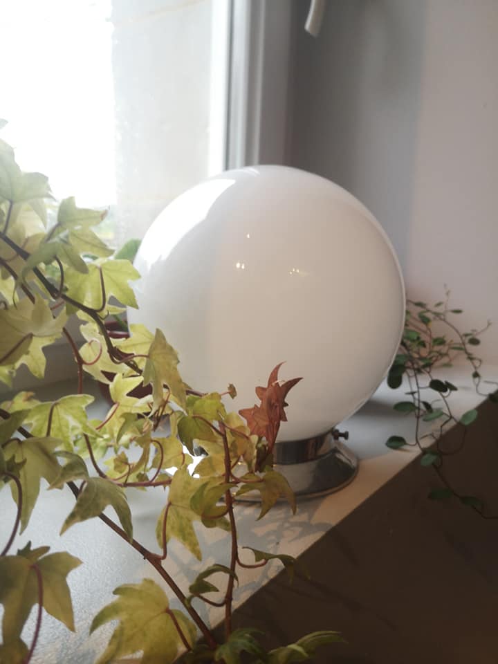 Ceiling lamp old opaline globe white base metal art deco 1930 ø 15 cm 1