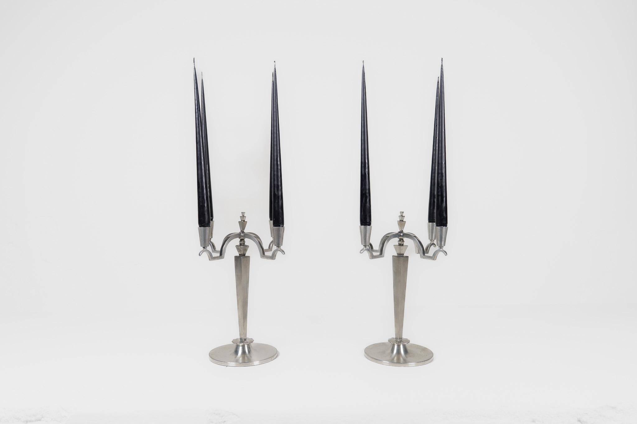 Sculptural Art Deco set of chandeliers in tin, Sweden, 1940s.