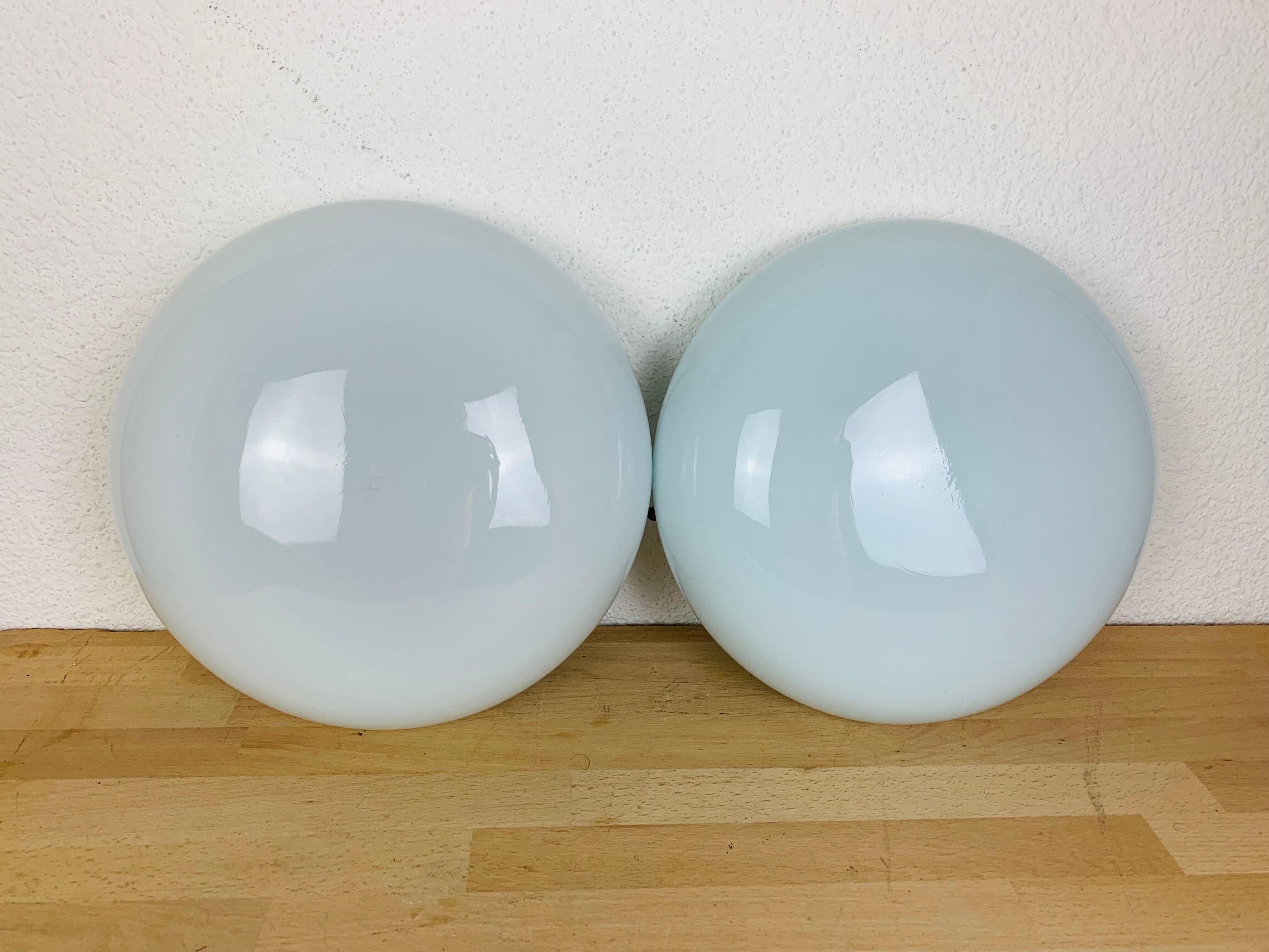 Pair of opaline wall lamps Regent half spheres 29 cm