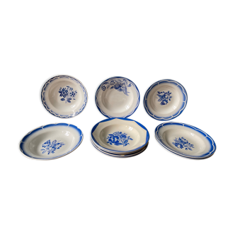 Lot d’assiettes creuses vintage bleues dépareillées