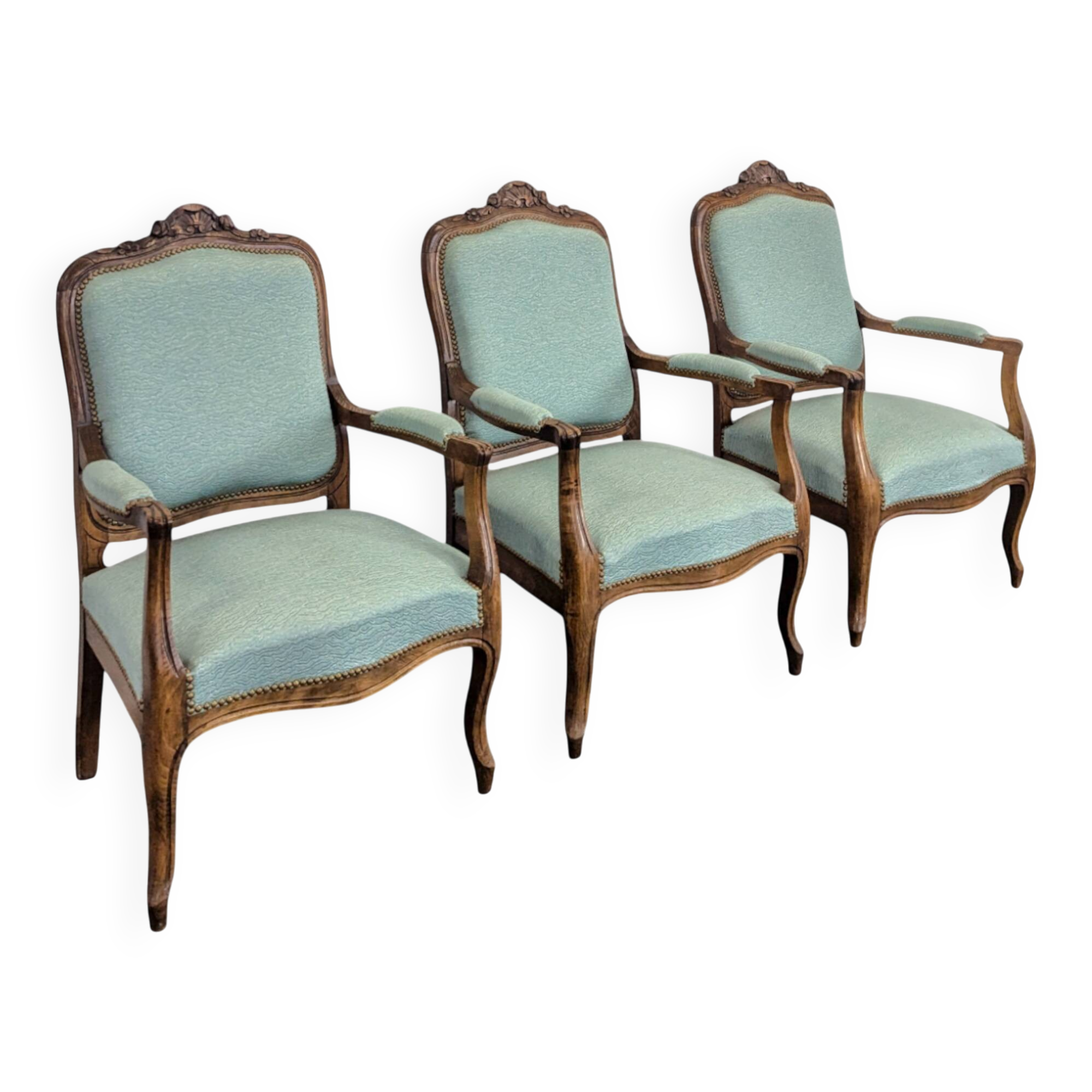 Set of 3 Louis XV style oak armchairs