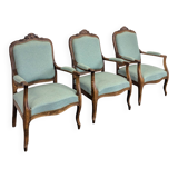 Set of 3 Louis XV style oak armchairs