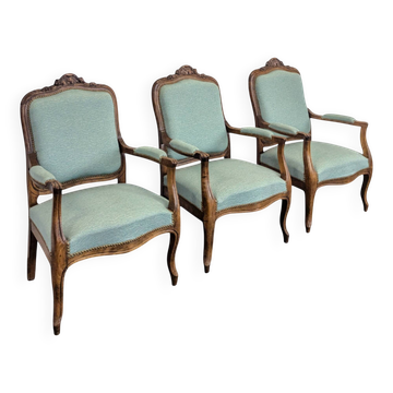 Set of 3 Louis XV style oak armchairs